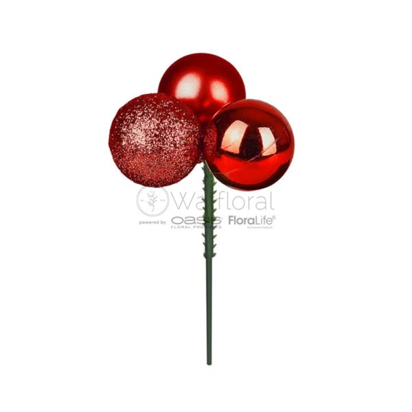 Pick Christmas Ball 3x3cm+10cm Stick Ass Red 24pcs